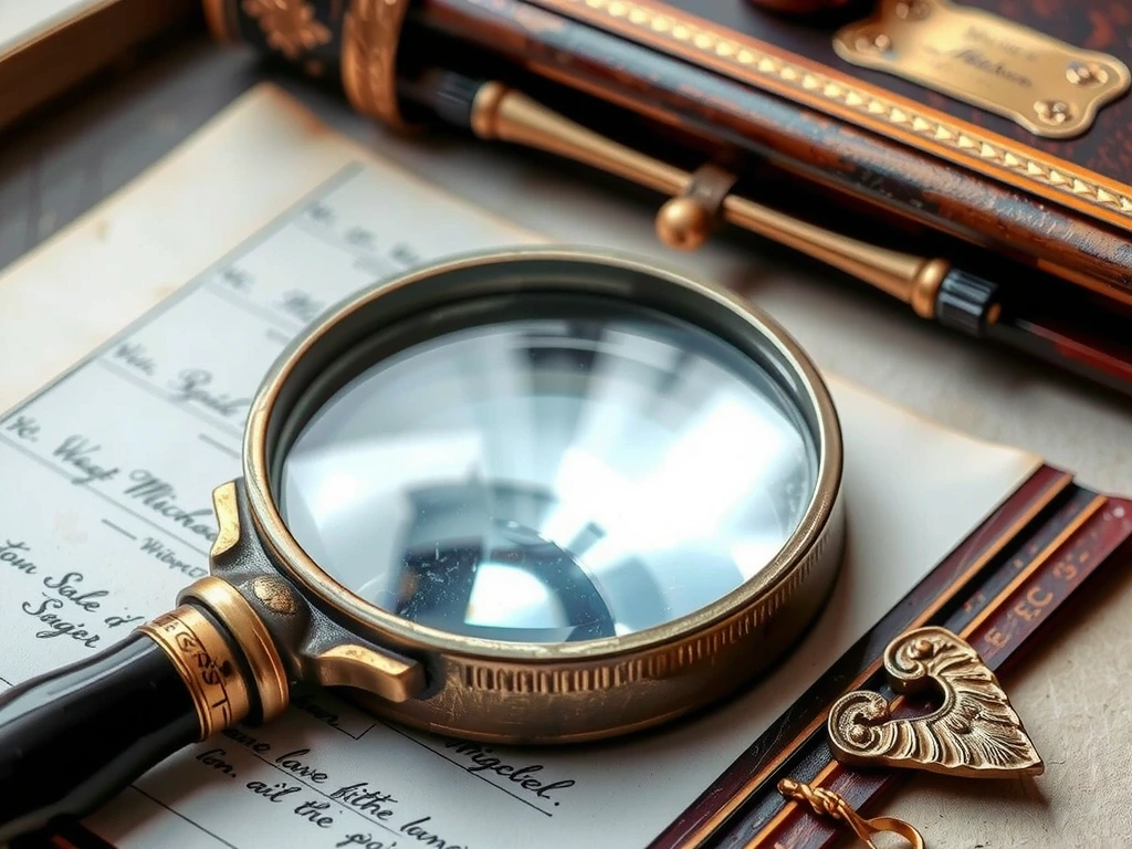 Antique magnifying glass on ledgers